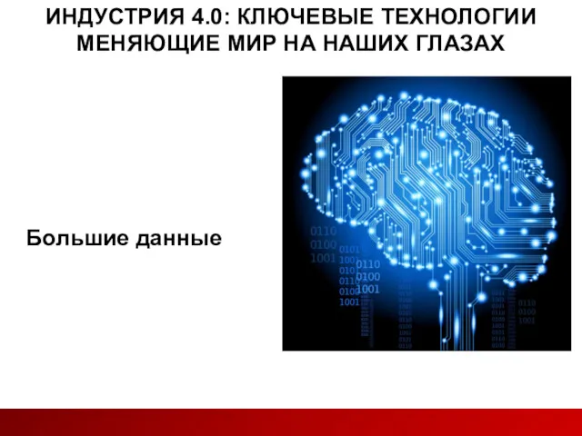 Большие данные ИНДУСТРИЯ 4.0: КЛЮЧЕВЫЕ ТЕХНОЛОГИИ МЕНЯЮЩИЕ МИР НА НАШИХ ГЛАЗАХ