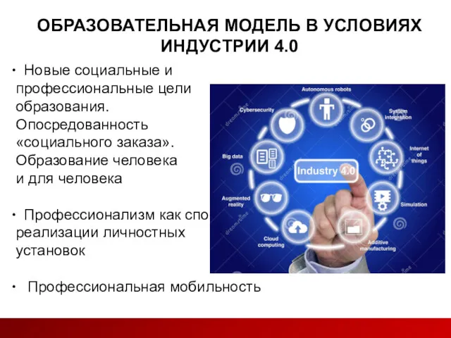 ОБРАЗОВАТЕЛЬНАЯ МОДЕЛЬ В УСЛОВИЯХ ИНДУСТРИИ 4.0 Новые социальные и профессиональные