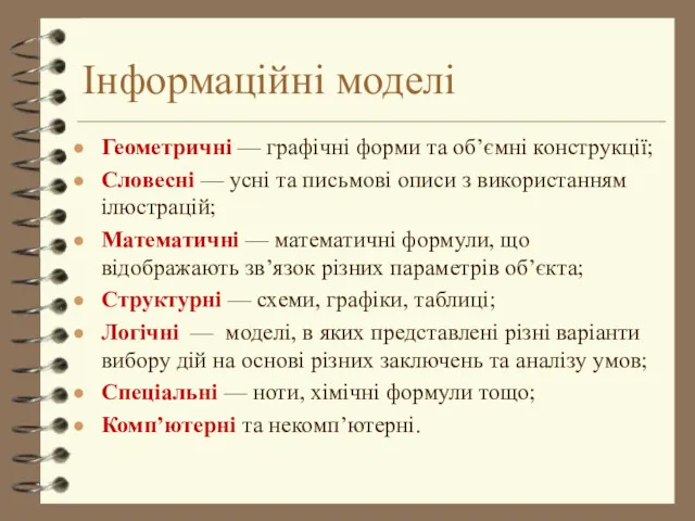 Геометричні — графічні форми та об’ємні конструкції; Словесні — усні