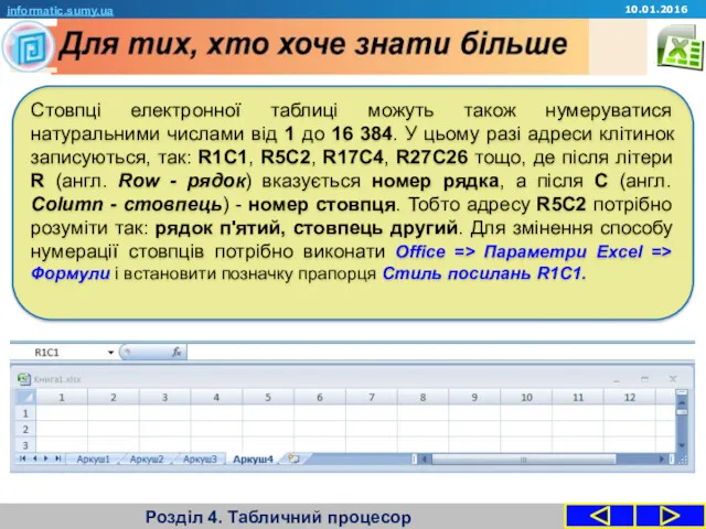 Розділ 4. Табличний процесор informatic.sumy.ua 10.01.2016 Стовпці електронної таблиці можуть