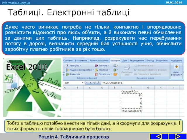 Таблиці. Електронні таблиці Розділ 4. Табличний процесор Дуже часто виникає