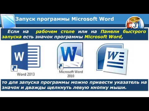 Запуск программы Microsoft Word Если на рабочем столе или на Панели быстрого запуска
