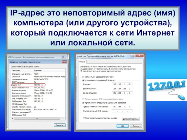 IP-адрес это неповторимый адрес (имя) компьютера (или другого устройства), который