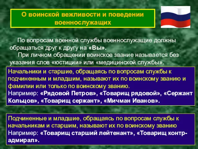 О воинской вежливости и поведении военнослужащих По вопросам военной службы