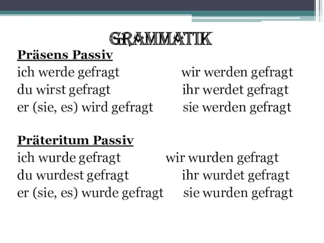 Grammatik Präsens Passiv ich werde gefragt wir werden gefragt du