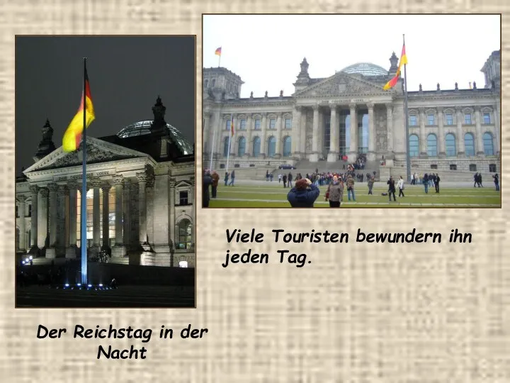 Der Reichstag in der Nacht Viele Touristen bewundern ihn jeden Tag.
