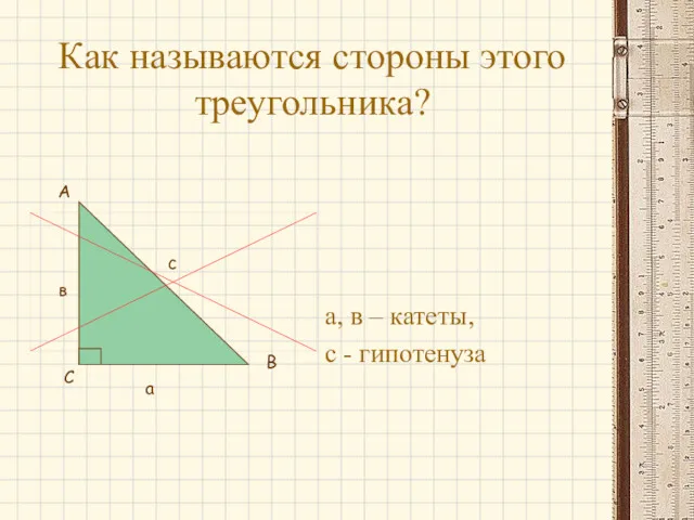 Как называются стороны этого треугольника? а, в – катеты, с - гипотенуза С с а в