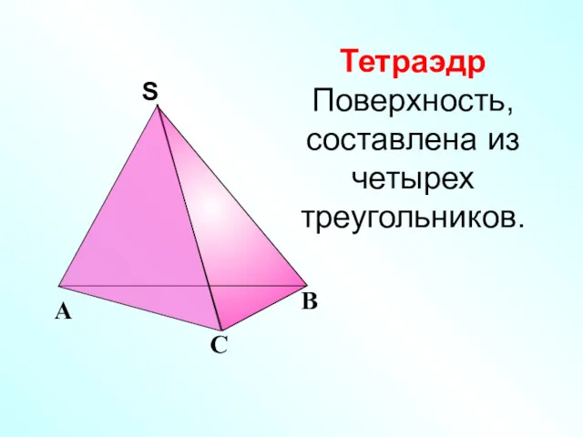 Тетраэдр Поверхность, составлена из четырех треугольников.