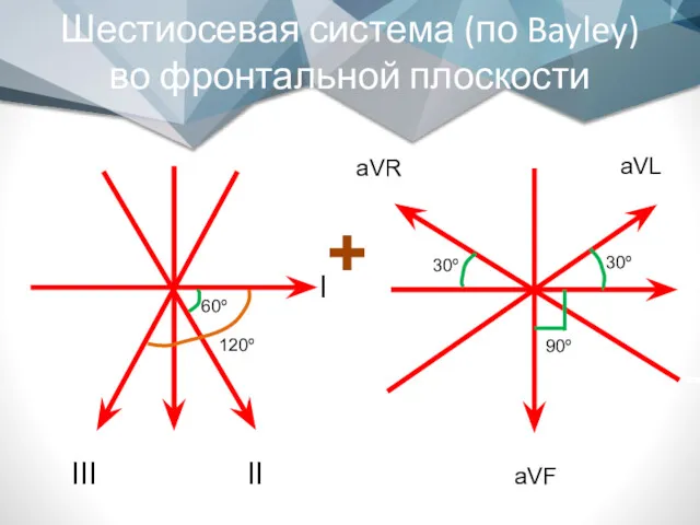 Шестиосевая система (по Bayley) во фронтальной плоскости II III aVF