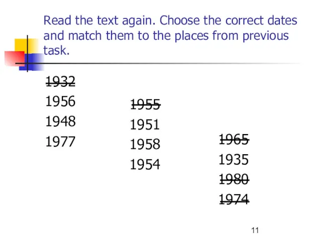 Read the text again. Choose the correct dates and match