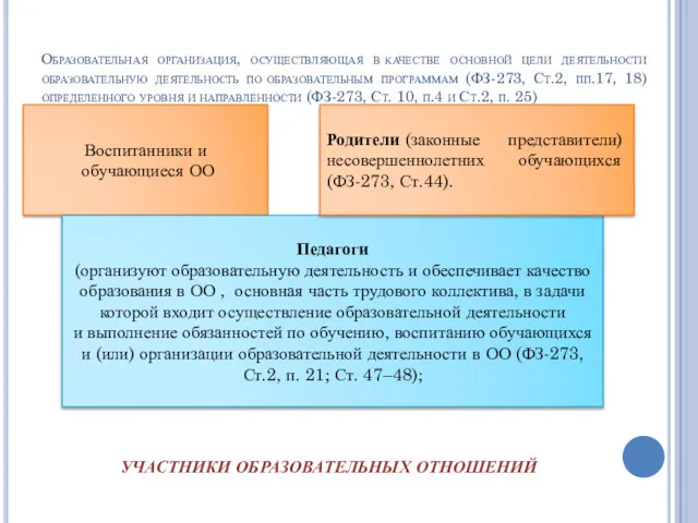 Образовательная организация, осуществляющая в качестве основной цели деятельности образовательную деятельность