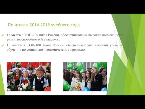 По итогам 2014-2015 учебного года 16 место в ТОП-200 школ