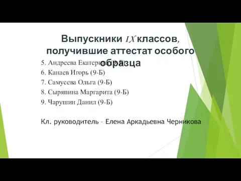 Выпускники IX классов, получившие аттестат особого образца 5. Андреева Екатерина