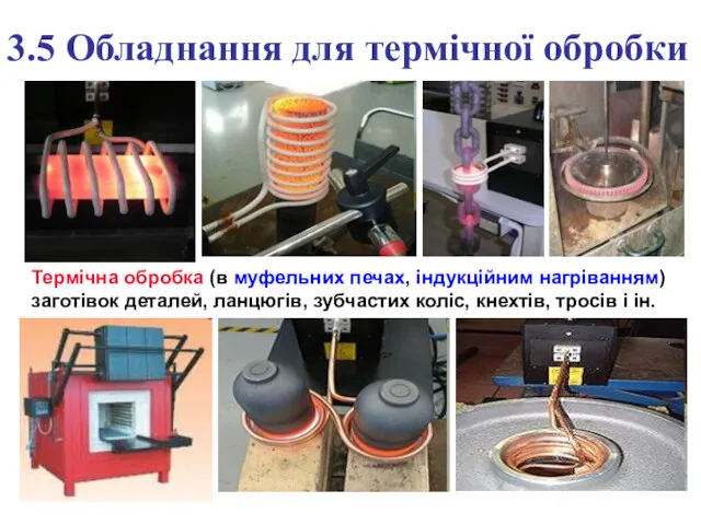 3.5 Обладнання для термічної обробки Термічна обробка (в муфельних печах, індукційним нагріванням) заготівок