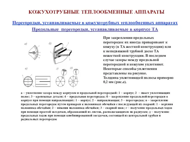 Перегородки, устанавливаемые в кожухотрубных теплообменных аппаратах Продольные перегородки, устанавливаемые в