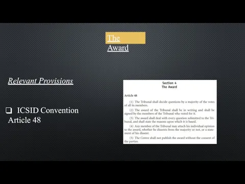 The Award Relevant Provisions ICSID Convention Article 48