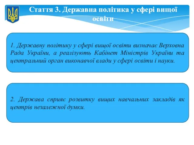 Стаття 3. Державна політика у сфері вищої освіти 1. Державну