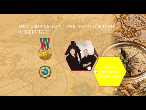 1998- «ЗОР КЫЗМАТТАРЫ УЧУН» ОРДЕНИ (ОЗБЕКСТАН)