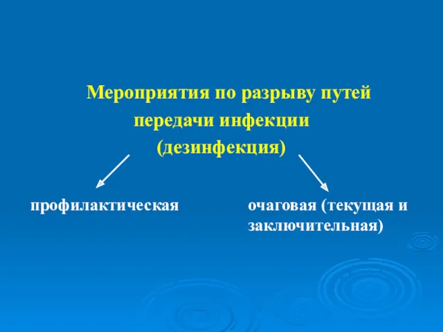 Мероприятия по разрыву путей передачи инфекции (дезинфекция) профилактическая очаговая (текущая и заключительная)