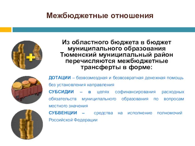Межбюджетные отношения Из областного бюджета в бюджет муниципального образования Тюменский