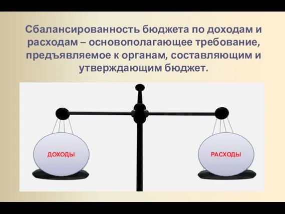 Сбалансированность бюджета по доходам и расходам – основополагающее требование, предъявляемое