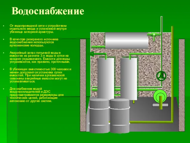 Водоснабжение От водопроводной сети с устройством отдельного ввода и установкой