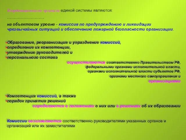 Координационными органами единой системы являются: ……………………… на объектовом уровне -