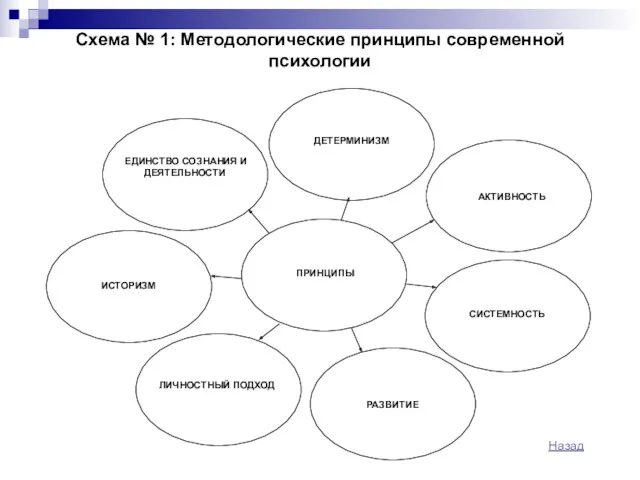 Схема № 1: Методологические принципы современной психологии Назад