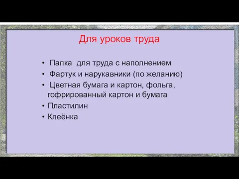 Для уроков труда Папка для труда с наполнением Фартук и