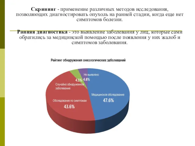 Скрининг - применение различных методов исследования, позволяющих диагностировать опухоль на