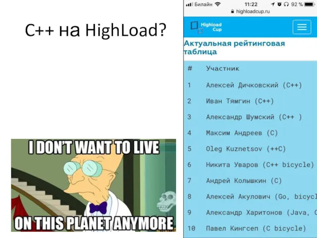 C++ на HighLoad?