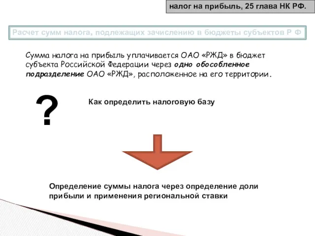 Сумма налога на прибыль уплачивается ОАО «РЖД» в бюджет субъекта Российской Федерации через