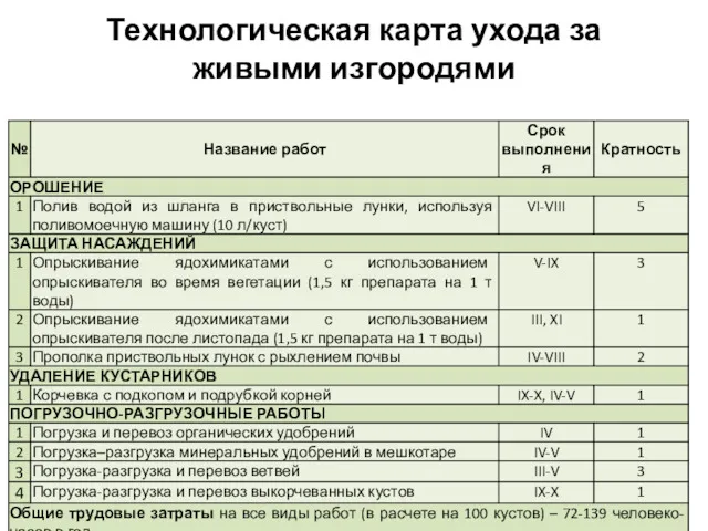 Технологическая карта ухода за живыми изгородями