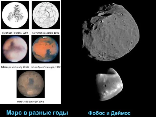 Марс в разные годы Фобос и Деймос