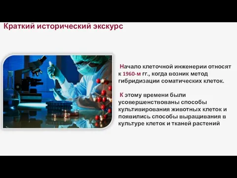 Краткий исторический экскурс Начало клеточной инженерии относят к 1960-м гг.,