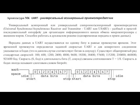 Архитектура МК UART - универсальный асинхронный приемопередатчик Универсальный асинхронный или