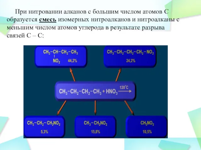 При нитровании алканов с большим числом атомов С образуется смесь