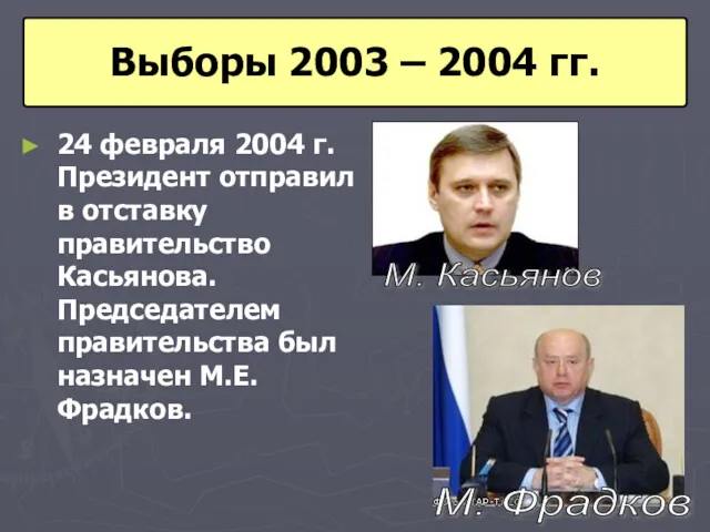 Выборы 2003 – 2004 гг. 24 февраля 2004 г. Президент