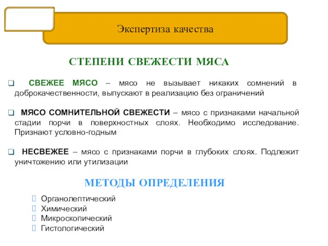 Экспертиза качества Мясо СВЕЖЕЕ МЯСО – мясо не вызывает никаких