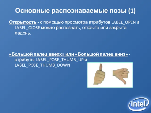 Основные распознаваемые позы (1) Открытость - с помощью просмотра атрибутов