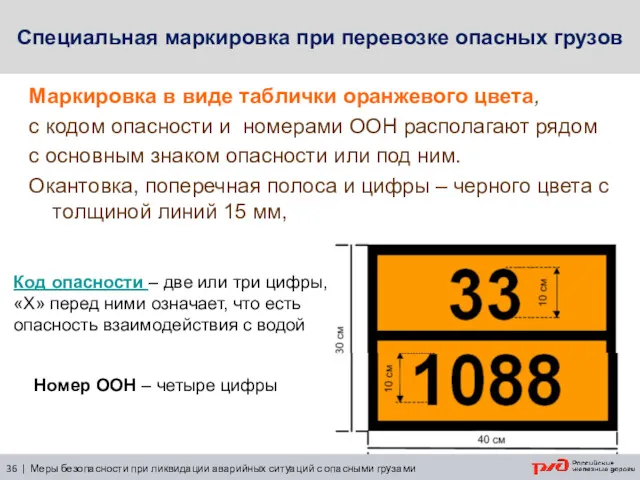 Специальная маркировка при перевозке опасных грузов Маркировка в виде таблички