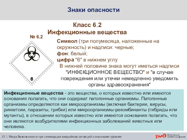 Знаки опасности Символ (три полумесяца, наложенные на окружность) и надписи: