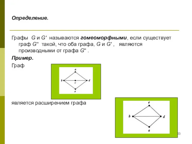 Определение. Графы G и G' называются гомеоморфными, если существует граф