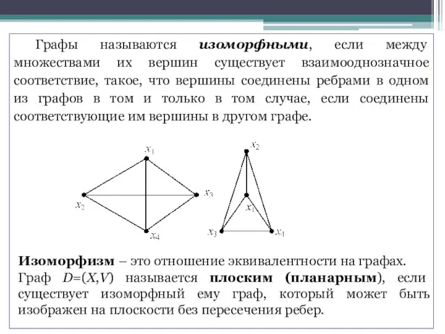 Графы называются изоморфными, если между множествами их вершин существует взаимооднозначное