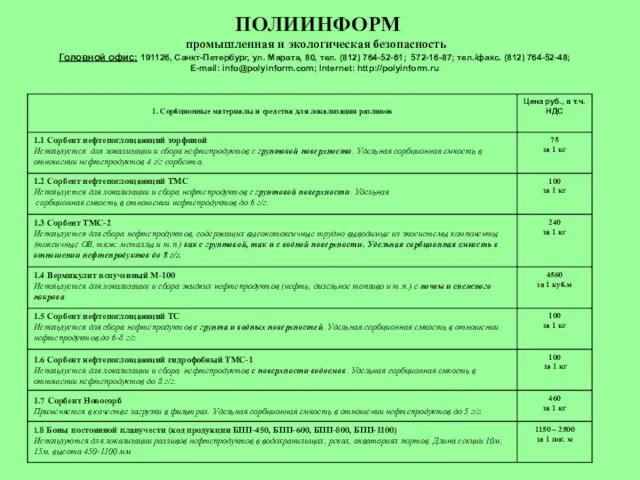 ПОЛИИНФОРМ промышленная и экологическая безопасность Головной офис: 191126, Санкт-Петербург, ул.