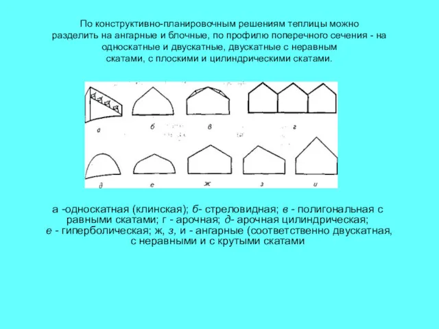 По конструктивно-планировочным решениям теплицы можно разделить на ангарные и блочные,