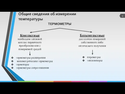 Общие сведения об измерении температуры ТЕРМОМЕТРЫ термометры расширения манометрические термометры