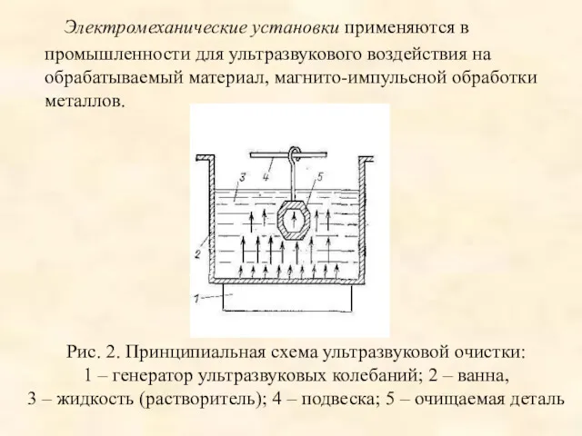 Электромеханические установки применяются в промышленности для ультразвукового воздействия на обрабатываемый материал, магнито-импульсной обработки