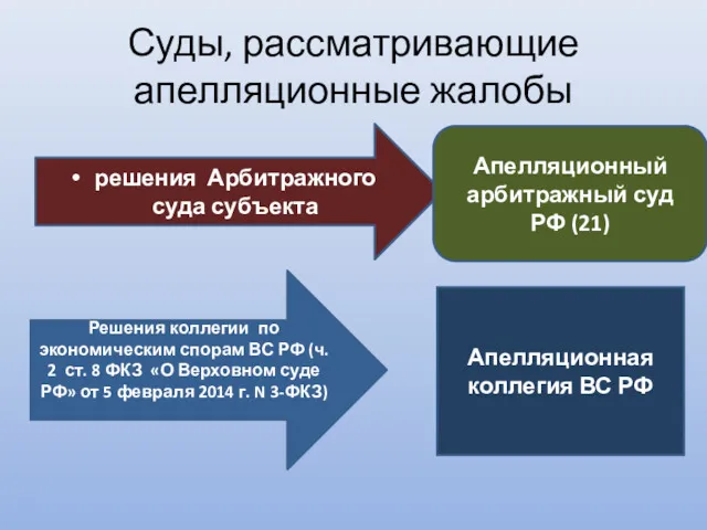 Суды, рассматривающие апелляционные жалобы решения Арбитражного суда субъекта Апелляционный арбитражный