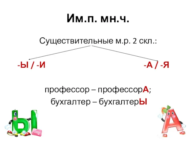 Им.п. мн.ч. Существительные м.р. 2 скл.: -Ы / -И -А